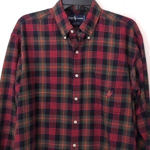 Ralph Lauren Red Plaid Tilden Button Front Shirt. Size Large